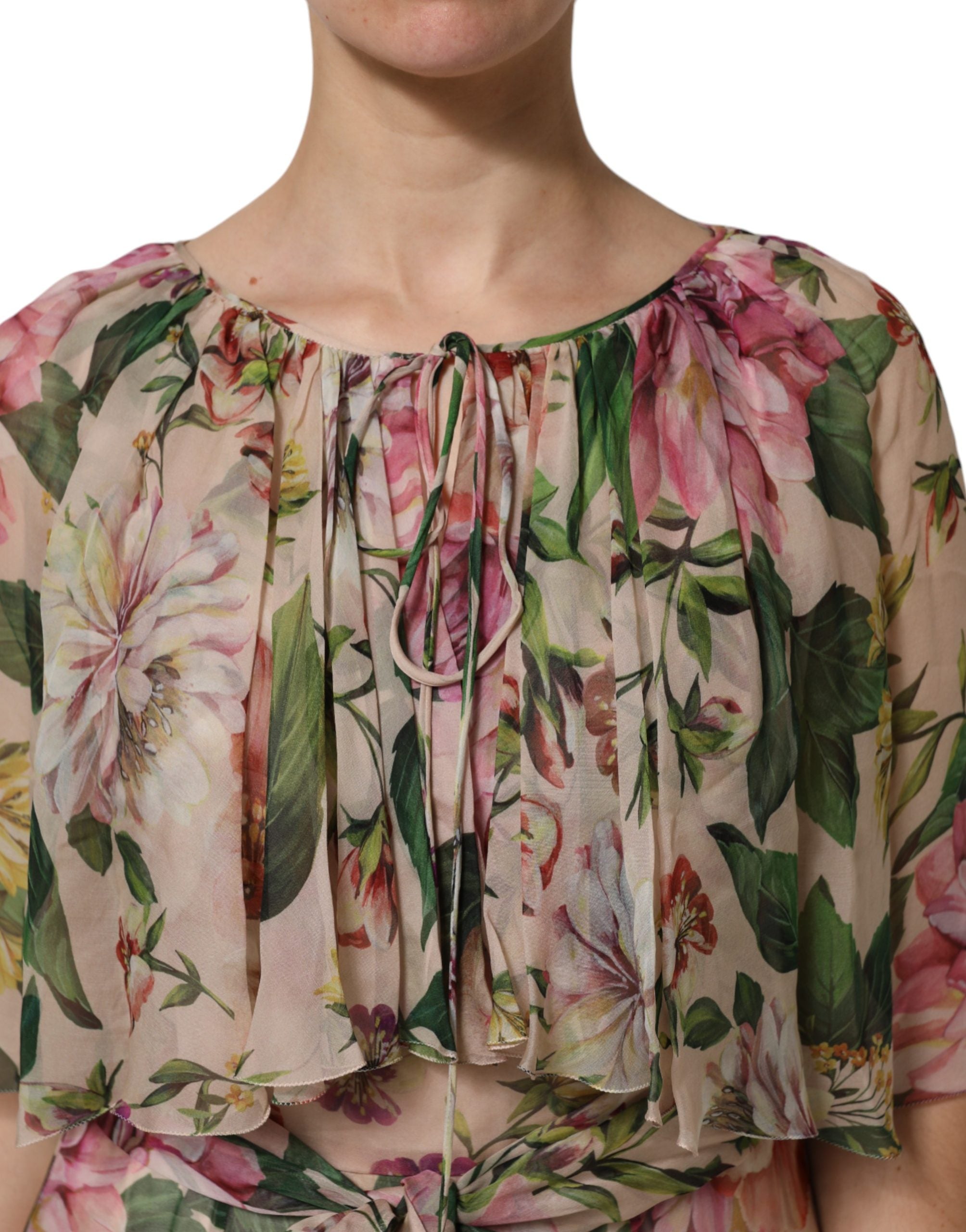 Indulge in the exquisite Dolce & Gabbana Multicolor Floral Silk Layered Maxi Dress, a masterpiece of Italian craftsmanship that redefines luxury and elegance for every occasion.