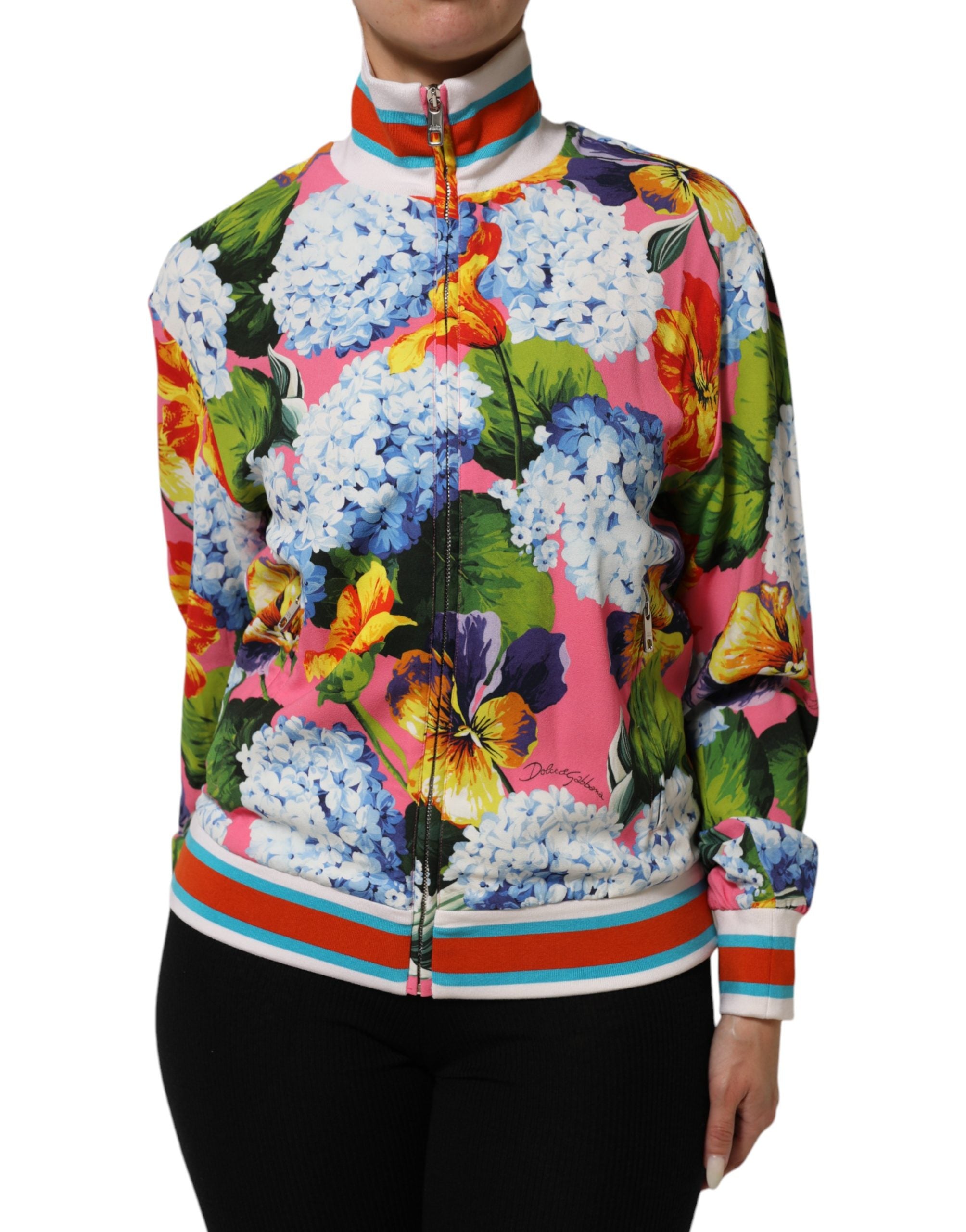 Elevate your wardrobe with the Dolce & Gabbana Multicolor Floral Print Zip Cardigan Jacket, a masterpiece of Italian craftsmanship in luxurious viscose and elastane.