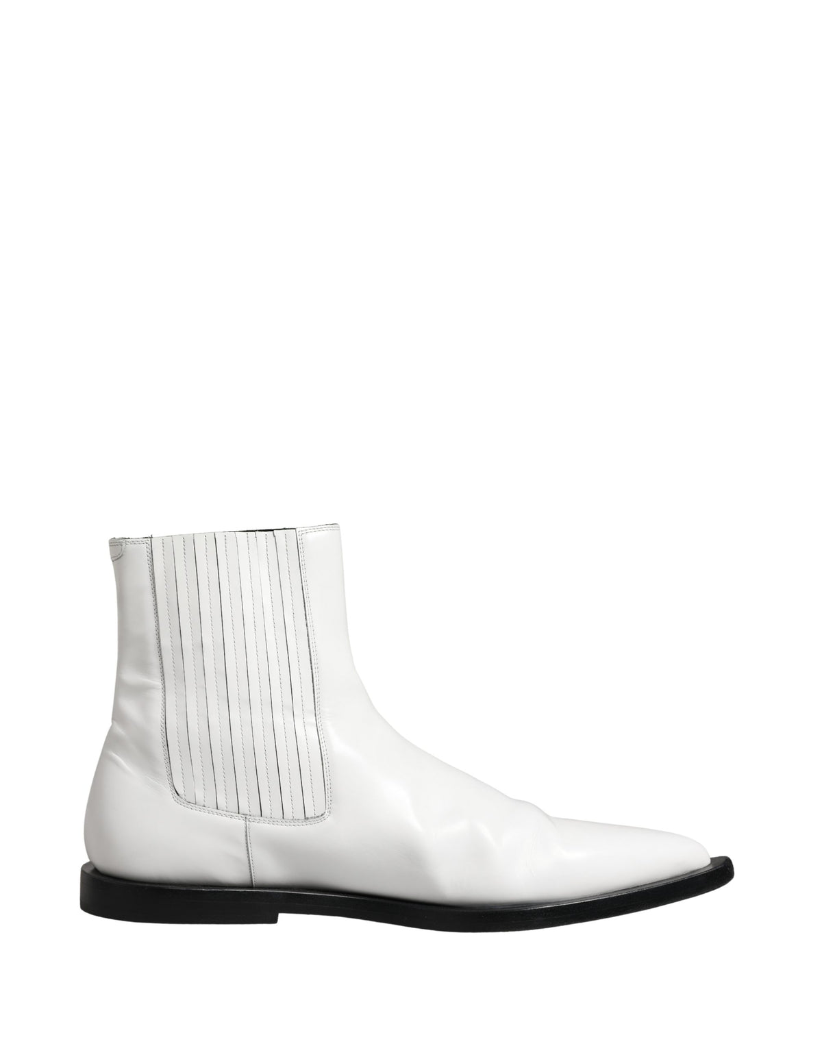 Indulge in the exquisite allure of Dolce & Gabbana's White Leather Chelsea Ankle Boots, where Italian craftsmanship meets timeless elegance for a sophisticated lifestyle.