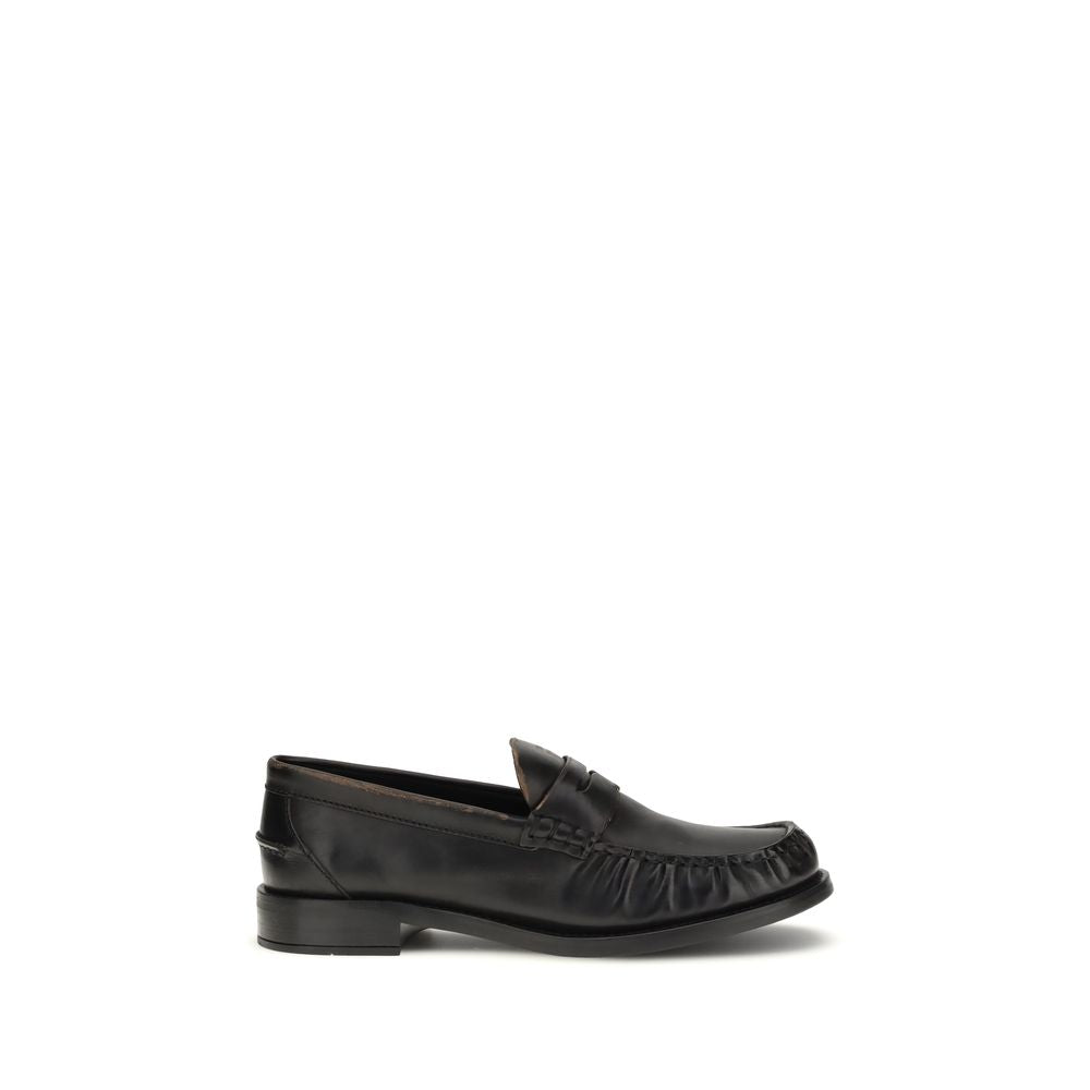 Prada Black Calf Leather Bos Taurus Slip-On Loafers - Timeless Elegance