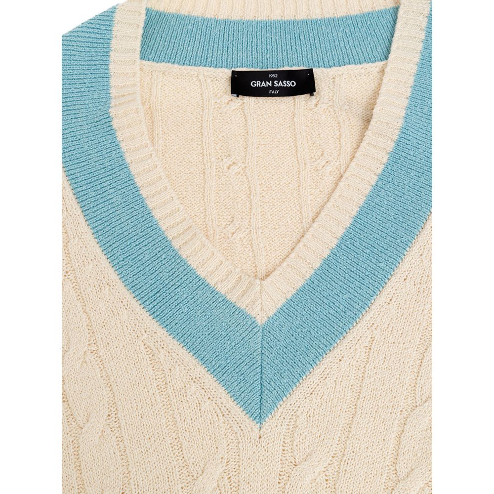 Elevate your wardrobe with the Gran Sasso White Cotton Sweatshirt, a blend of artisanal craftsmanship and luxurious comfort, perfect for discerning tastes.