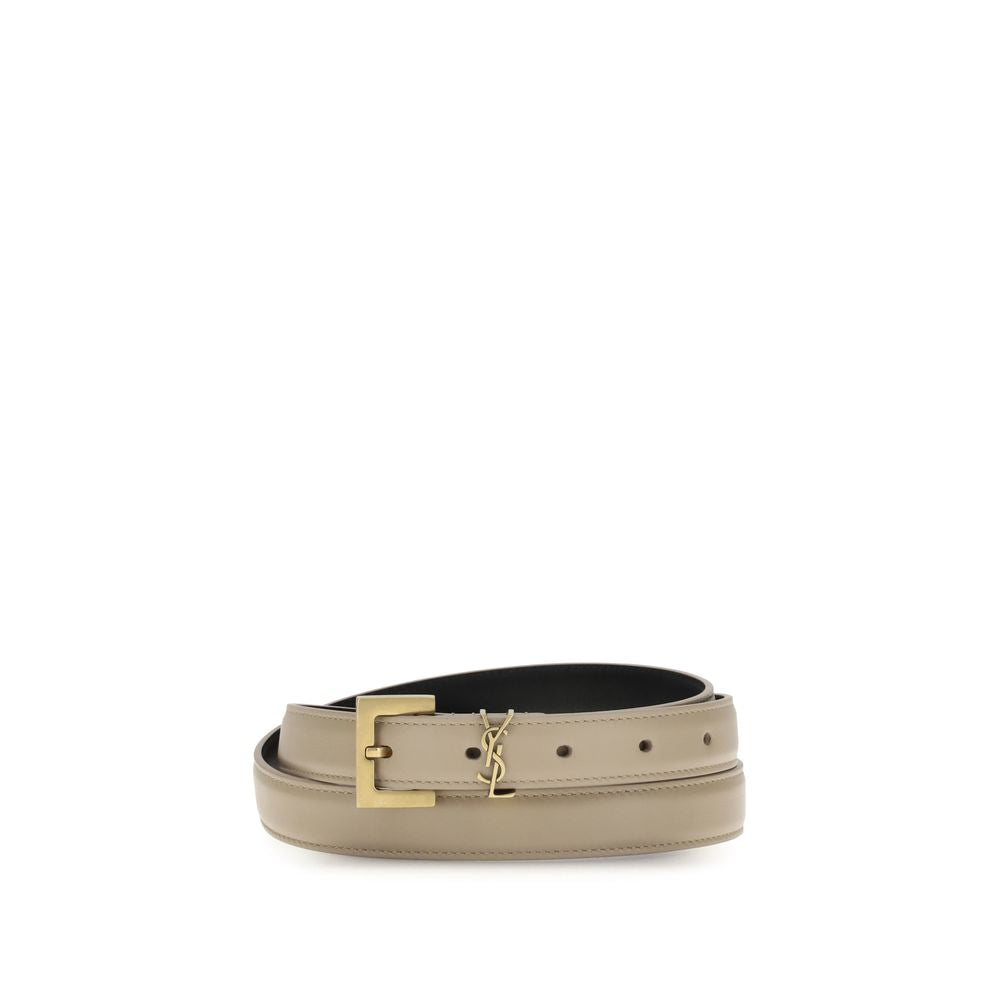 Discover the Saint Laurent Beige Calf Leather Bos Taurus Thin Belt, a masterpiece of refined craftsmanship and minimalist elegance, perfect for any sophisticated wardrobe.