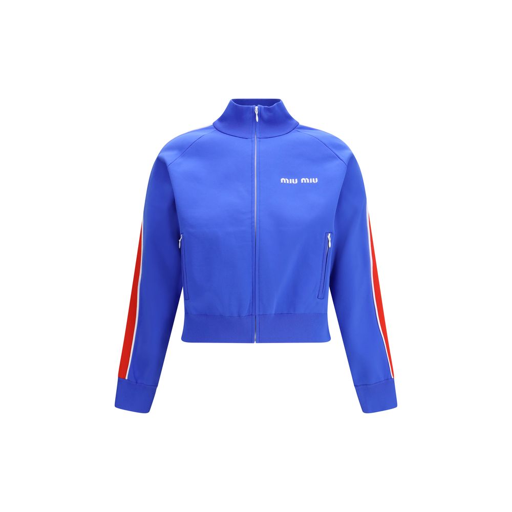 Elevate your wardrobe with the Miu Miu Blue Polyamide Sweatshirt, a luxurious blend of comfort and style, perfect for any sophisticated occasion.
