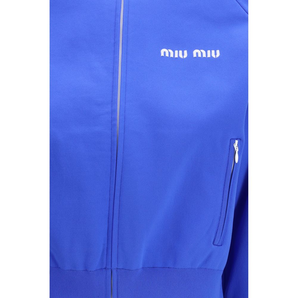 Elevate your wardrobe with the Miu Miu Blue Polyamide Sweatshirt, a luxurious blend of style and comfort, perfect for any sophisticated occasion.
