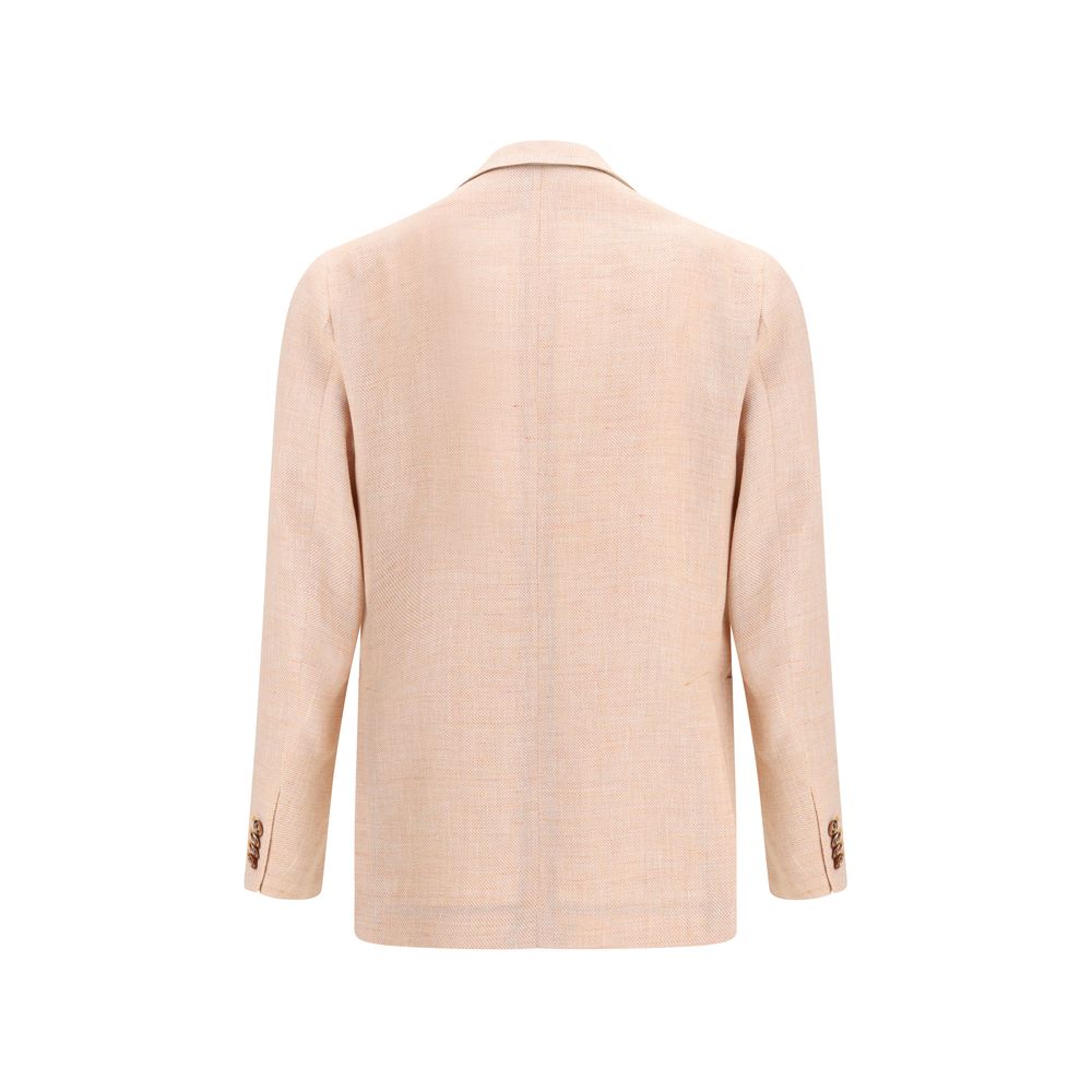 Discover the Tagliatore Orange Fleece Wool Blazer, a blend of 40% fleece wool and 60% linen, embodying artisanal elegance for the discerning individual.