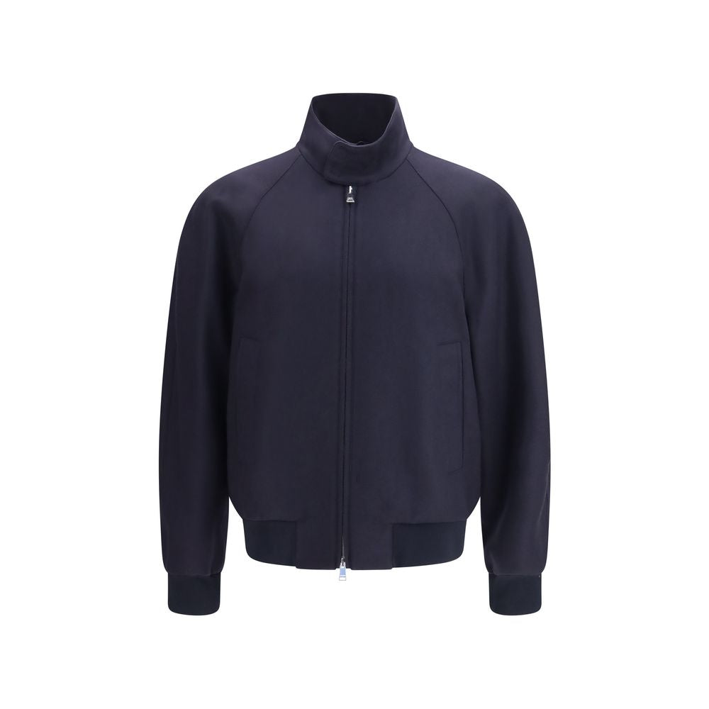 Elevate your wardrobe with the Fendi Blue Cashmere Bomber, a masterpiece of luxurious craftsmanship and contemporary design, perfect for discerning tastes.