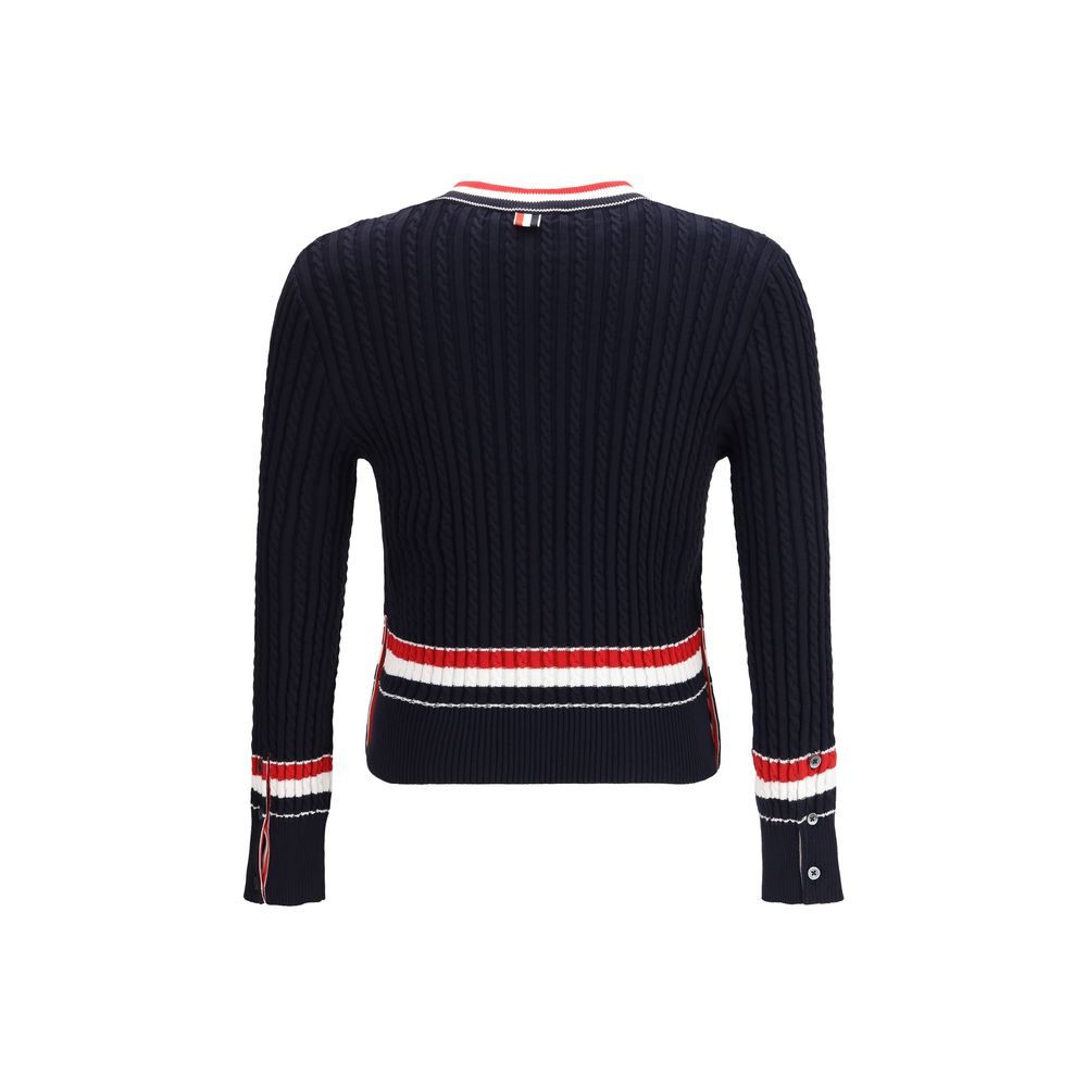 Indulge in the Thom Browne Blue Cotton Sweatshirt from the SS26 collection, crafted from 100% cotton with refined cable-knit construction for unparalleled luxury and sophistication.