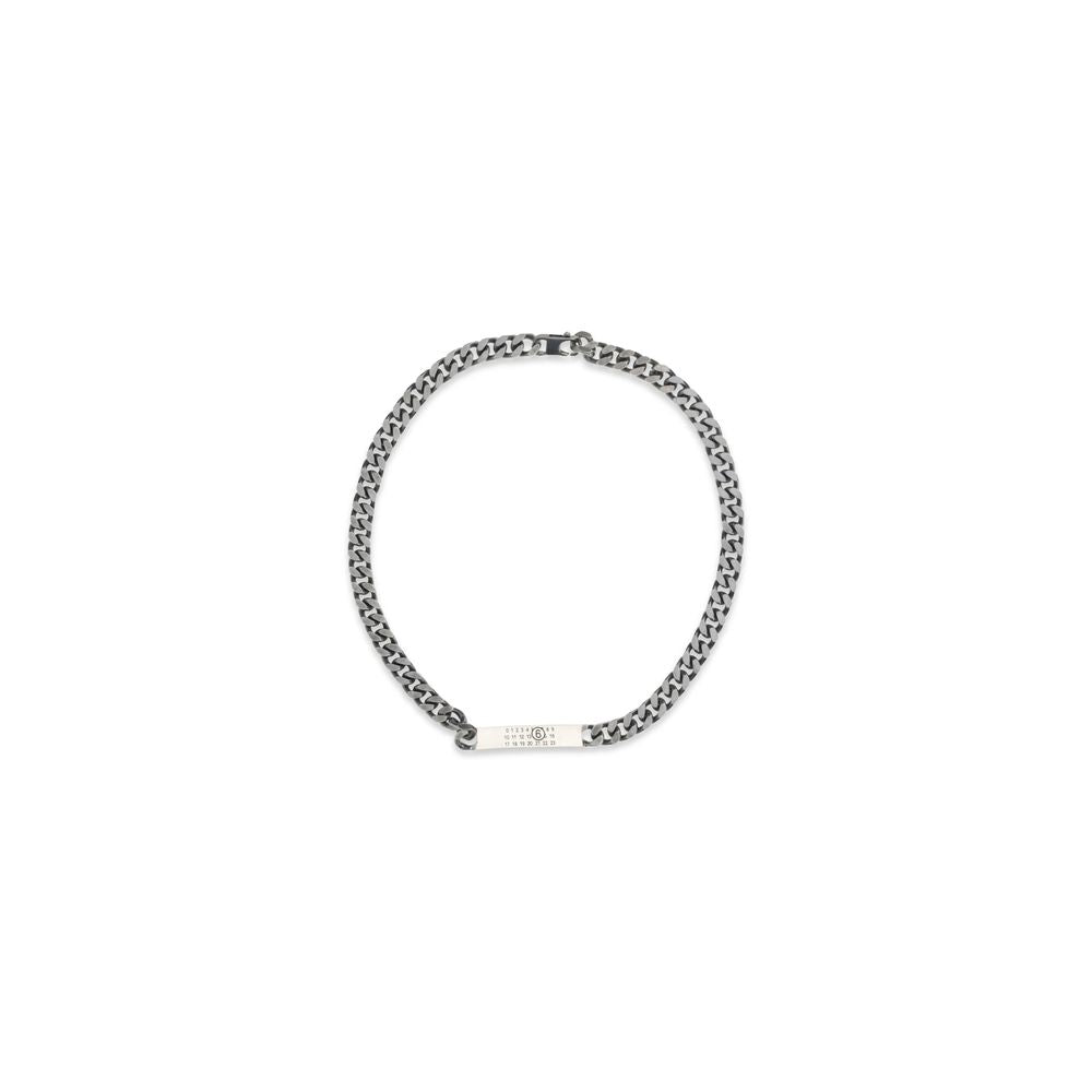Elevate your elegance with the MM6 Silver Metal Necklace, a minimalist brass masterpiece from SS26, embodying timeless allure and sophisticated artistry.