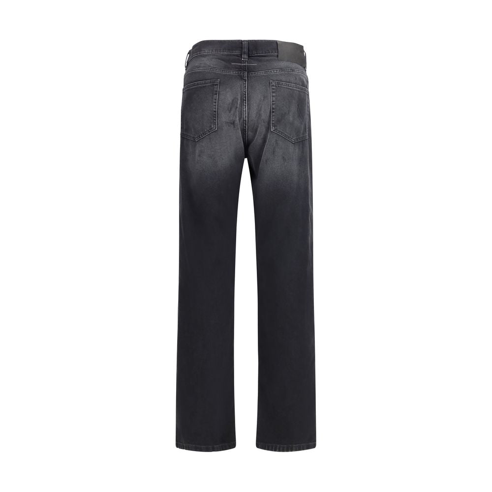 Elevate your wardrobe with MM6 Black Cotton Straight-Leg Jeans, a seamless blend of comfort and sophistication, perfect for the modern connoisseur.