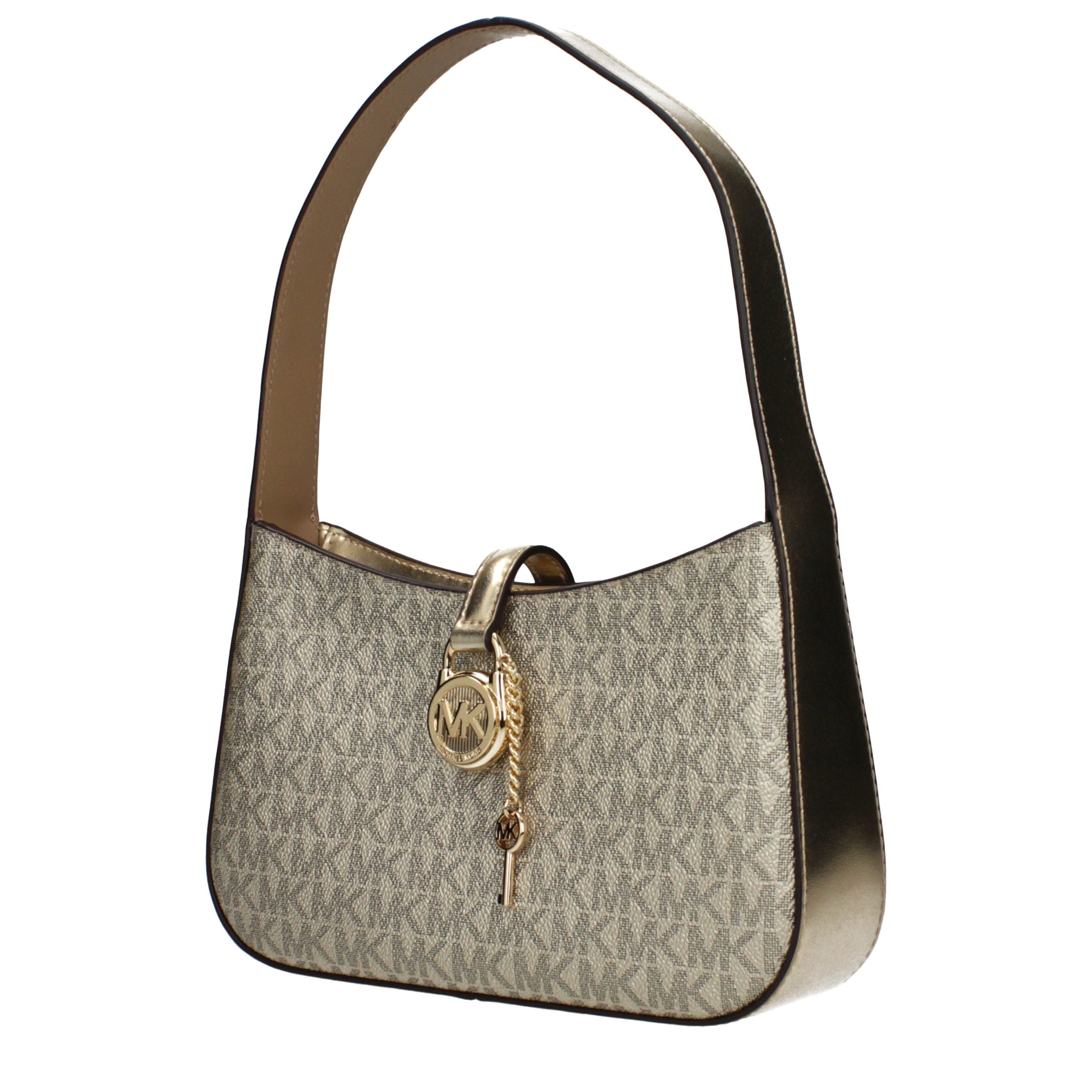 Elevate your elegance with the Michael Kors Gold Fabric Handbag, a luxurious accessory that embodies sophistication and artisanal craftsmanship for the discerning individual.