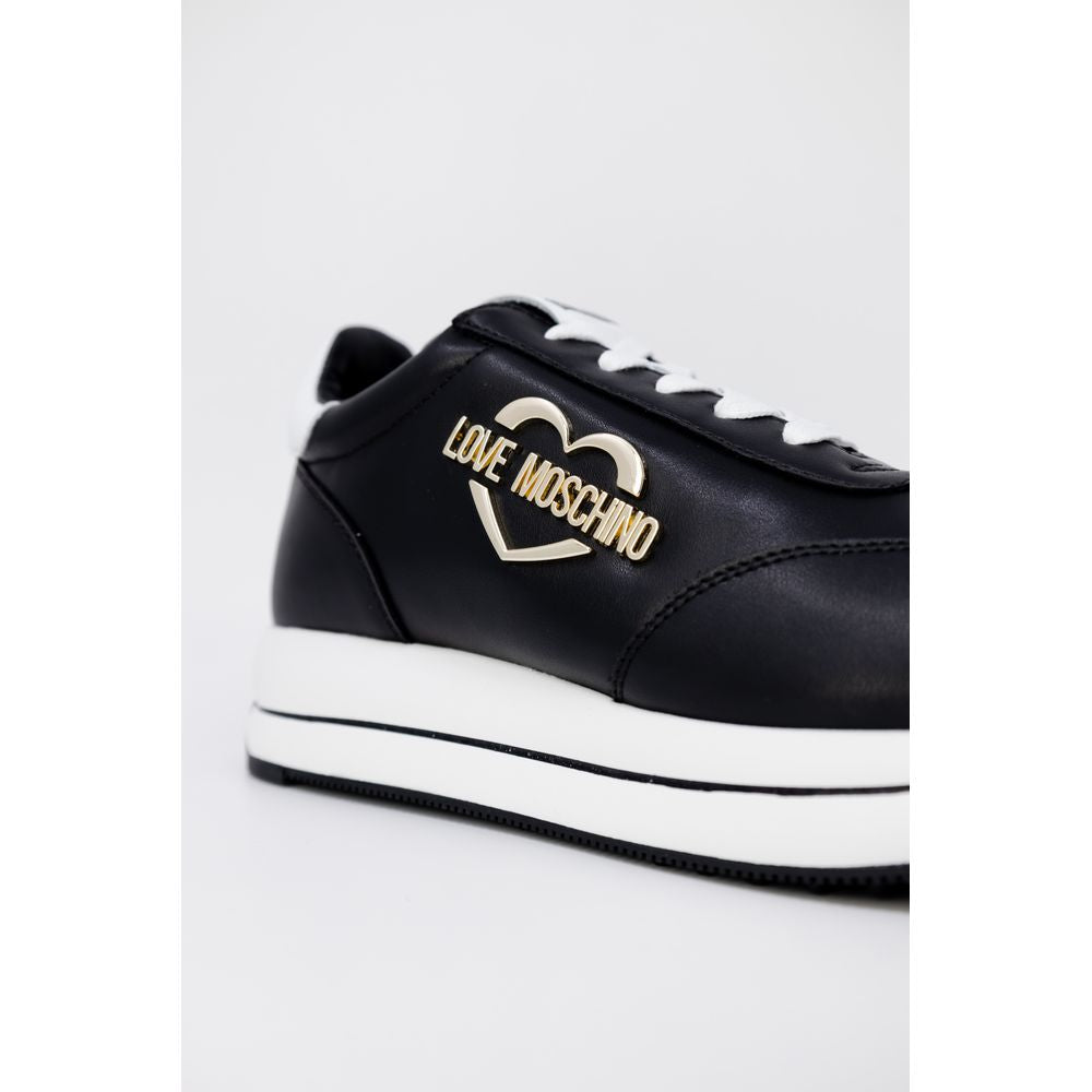 Experience the allure of Love Moschino Black Leather Low Top Sneakers, where exquisite craftsmanship meets urban elegance, perfect for the discerning individual.