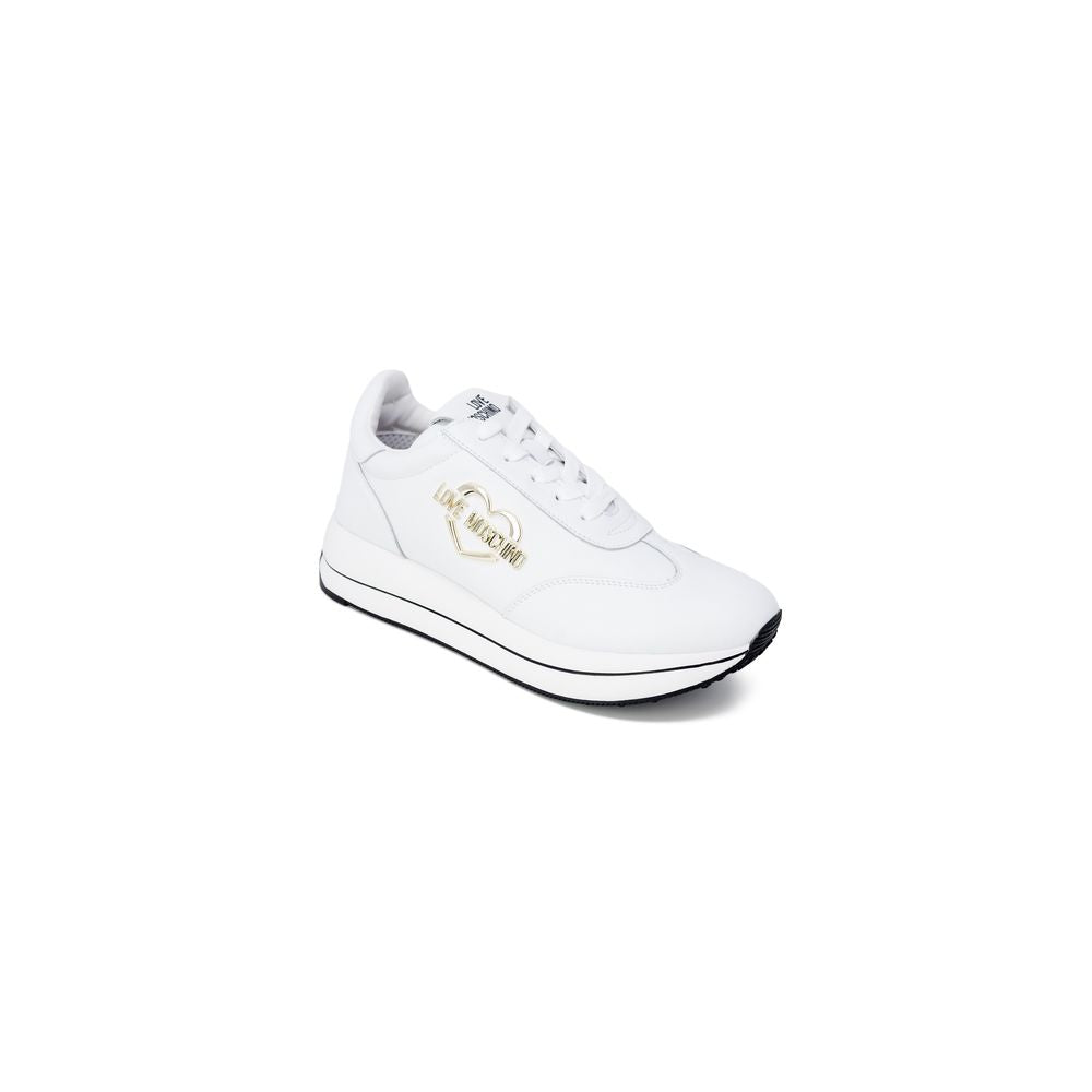 Indulge in the exquisite elegance of Love Moschino White Leather Low Top Sneakers, where luxury meets comfort in a chic design, perfect for the modern connoisseur.