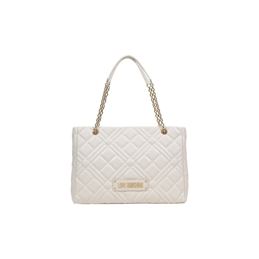 Discover the Love Moschino Beige Polyethylene Handbag, a masterpiece of quilted matelassé design and gold-tone accents, perfect for elevating any ensemble with effortless elegance.