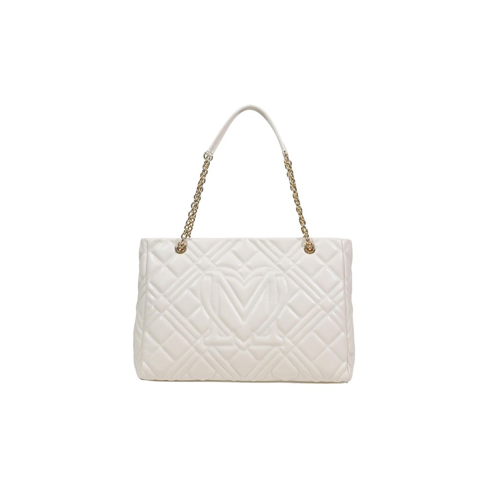 Discover the Love Moschino Beige Polyethylene Handbag, a masterpiece of quilted elegance and gold-tone accents, perfect for elevating any ensemble with timeless sophistication.