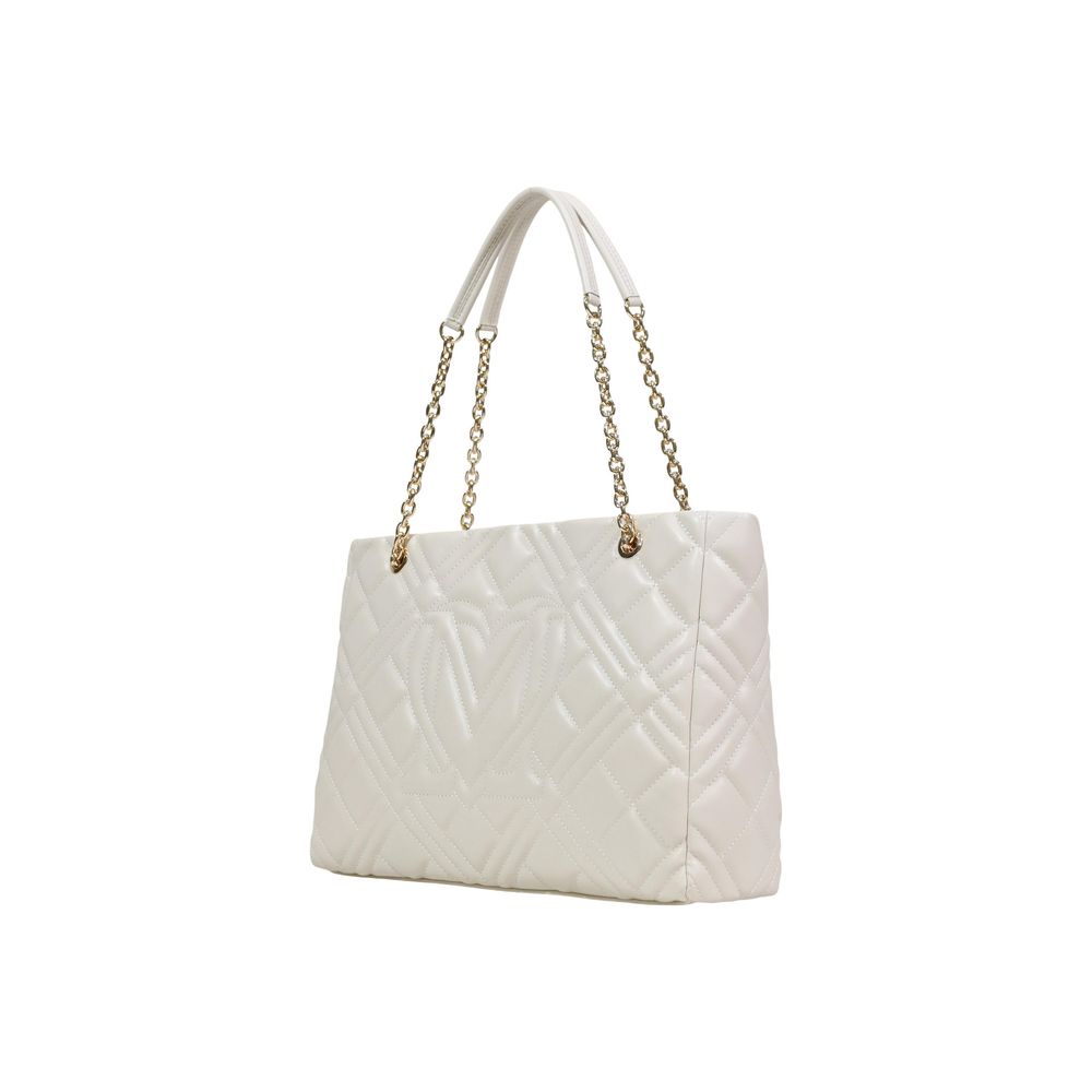 Discover the Love Moschino Beige Polyethylene Handbag, a masterpiece of quilted elegance and gold-tone accents, perfect for elevating any ensemble with timeless sophistication.