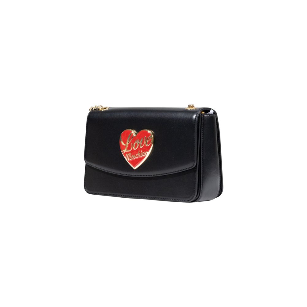 Indulge in the Love Moschino Black Polyethylene Handbag, a masterpiece of 100% polyurethane that embodies elegance and versatility, perfect for the discerning individual.