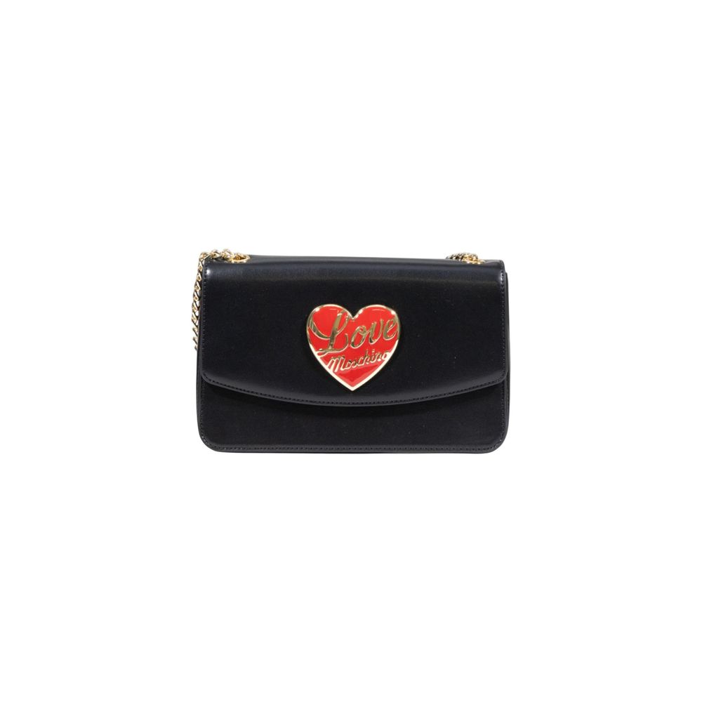 Indulge in the Love Moschino Black Polyethylene Handbag, a masterpiece of 100% polyurethane that redefines luxury with its iconic design and exquisite craftsmanship.