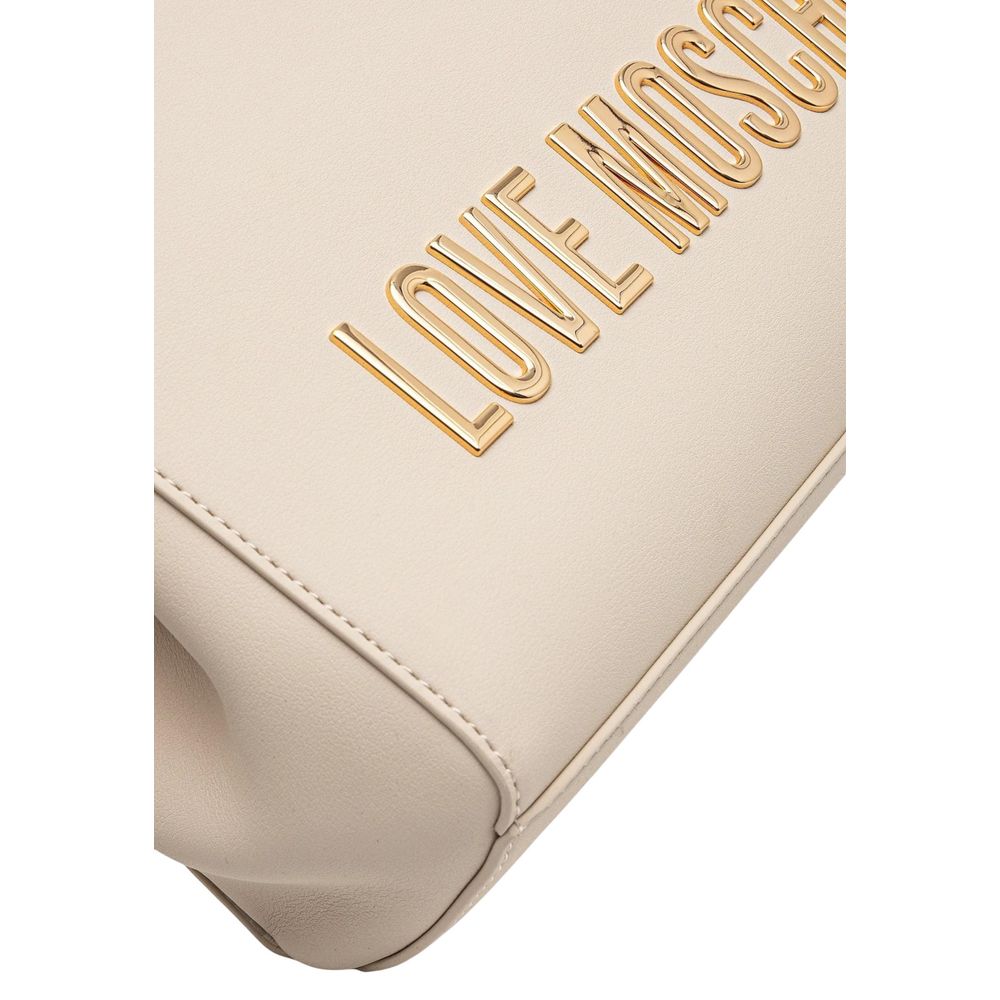 Elevate your style with the Love Moschino Beige Polyethylene Handbag, a masterpiece of timeless elegance crafted from high-quality polyurethane, perfect for the discerning individual.