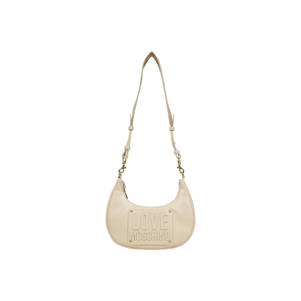Indulge in the exquisite allure of the Love Moschino Cream Polyethylene Handbag, a sophisticated blend of premium polyurethane and timeless design, perfect for elevating any ensemble.