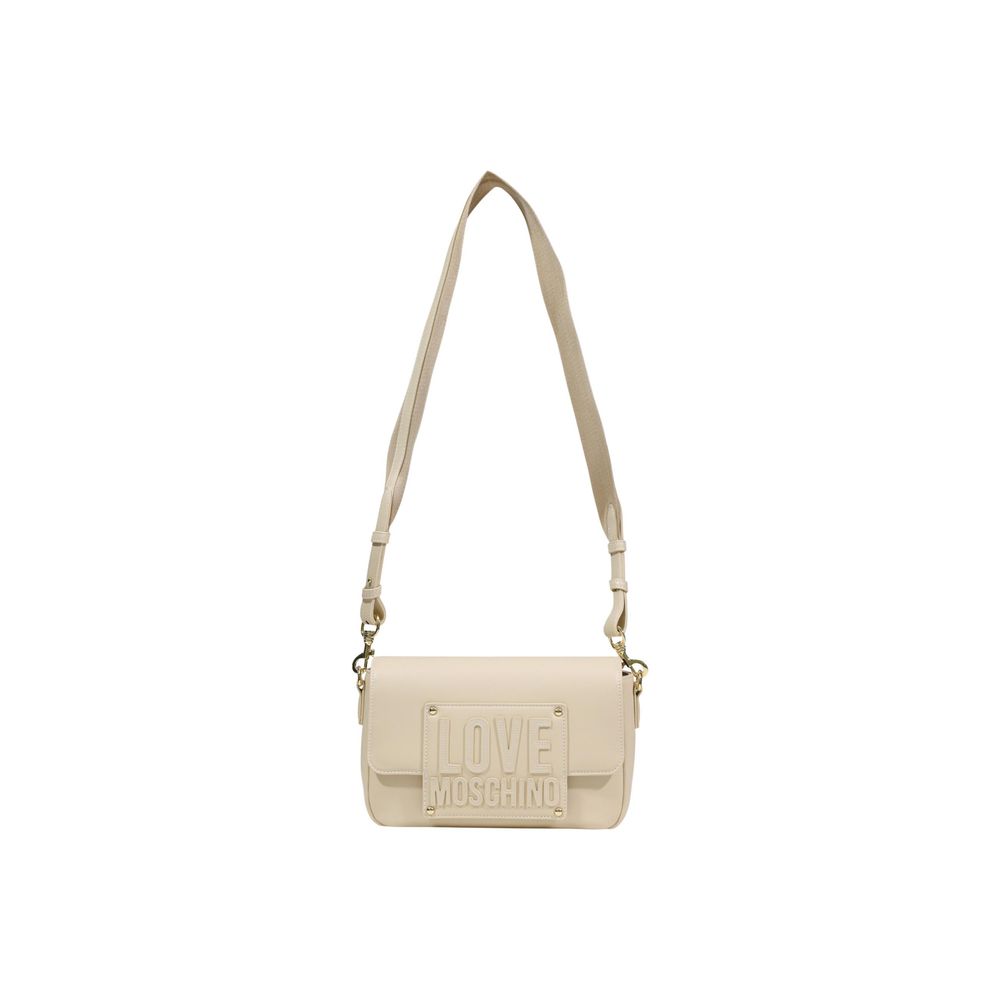 Indulge in the exquisite Love Moschino Cream Polyethylene Handbag, a symbol of sophistication crafted from premium polyurethane, perfect for elevating any ensemble.