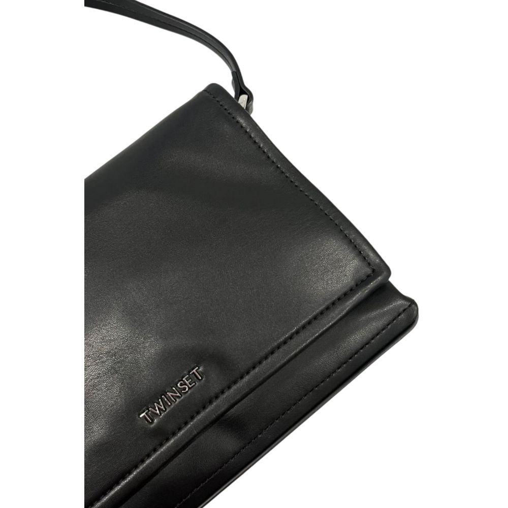 Twinset Black PU Shoulder Bag – Artisanal Luxury Accessory