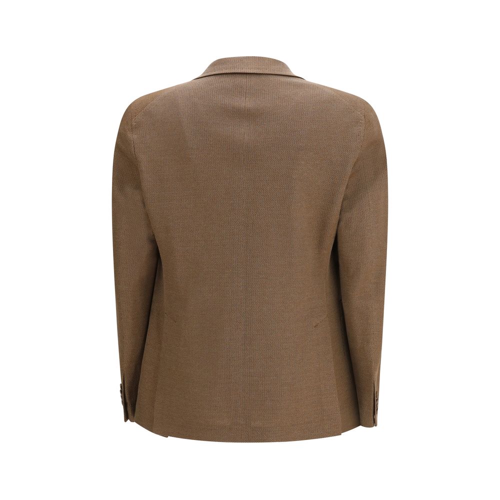 Elevate your wardrobe with the Tagliatore Brown Linen Blazer, a luxurious blend of linen and cotton, embodying sophistication and timeless elegance for discerning individuals.