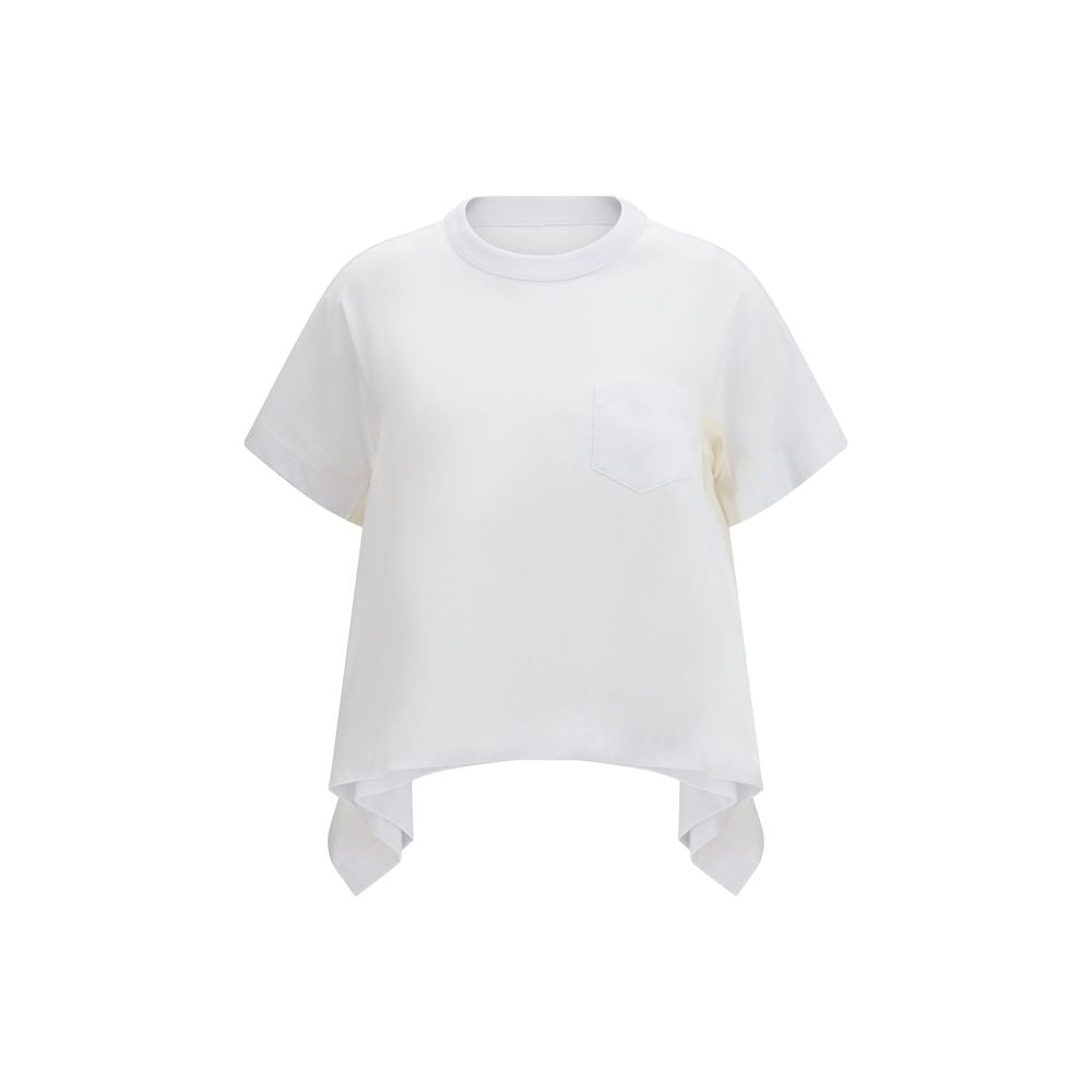 Elevate your wardrobe with the Sacai White Cotton T-Shirt from the SS26 collection, a luxurious blend of cotton jersey and lightweight denim, embodying refined craftsmanship and versatile elegance.