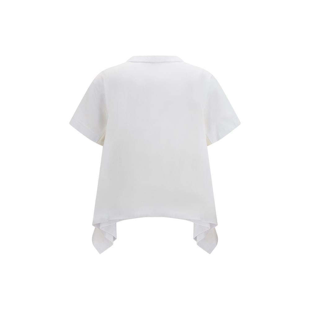 Elevate your wardrobe with the Sacai White Cotton T-Shirt from the SS26 collection, a luxurious fusion of cotton jersey and lightweight denim, embodying refined craftsmanship.