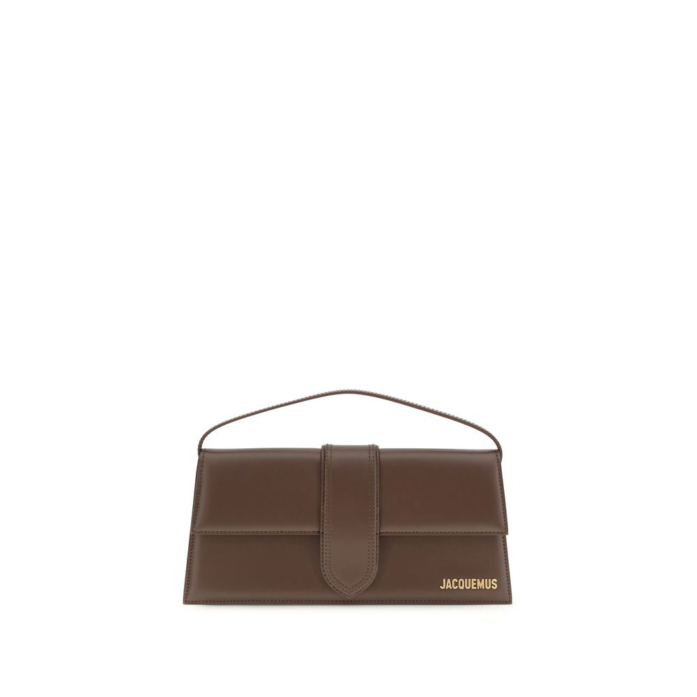 Indulge in the Jacquemus Brown Calf Leather Bos Taurus Shoulder Bag, a masterpiece of structured elegance crafted from luxurious glacé leather, perfect for the discerning connoisseur.