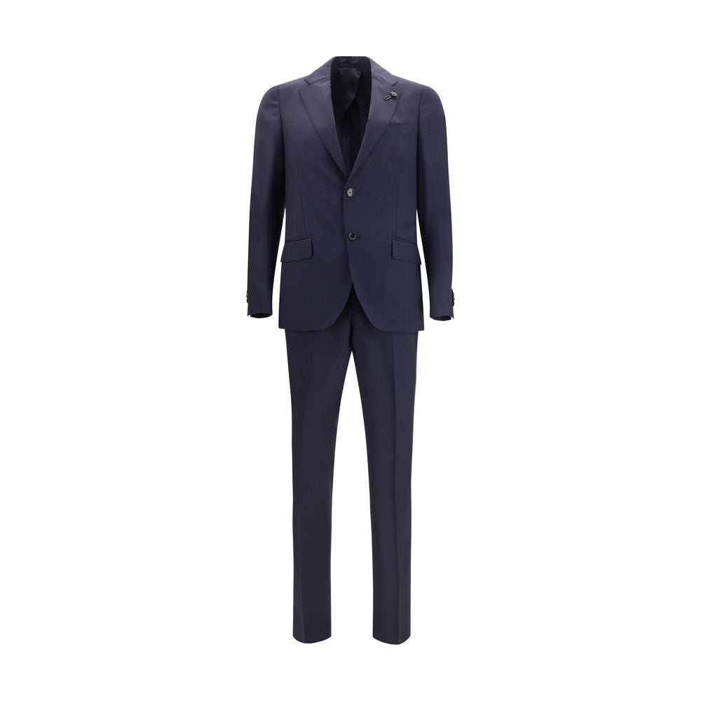 Experience the allure of the Lardini Blue Fleece Wool Two-Piece Suit, crafted from fine virgin wool for timeless elegance and sophisticated style.