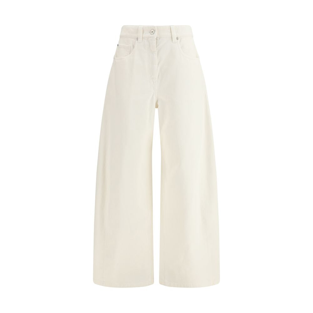 Brunello Cucinelli Wide-Leg Beige Cotton Trousers - Timeless Luxury