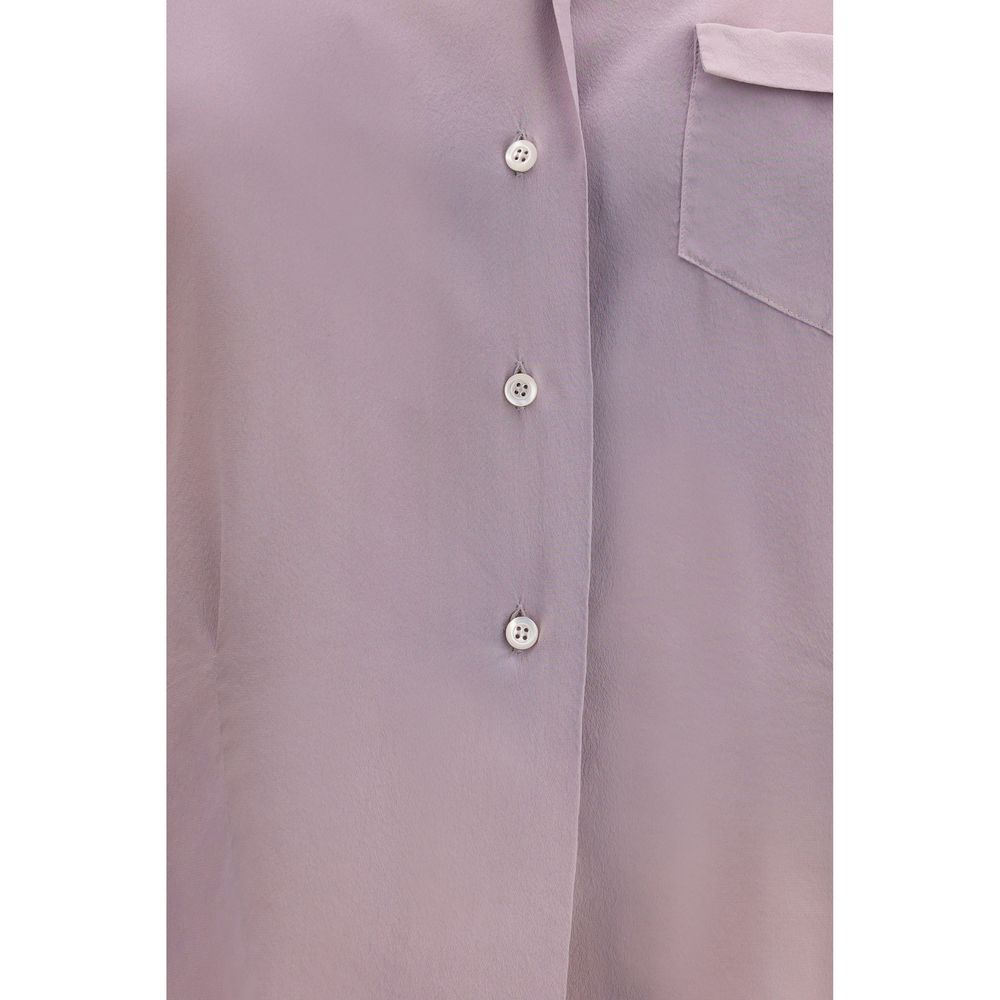 Indulge in the Maison Margiela Purple Silk Dress Shirt, a masterpiece of organic silk crêpe de chine, embodying timeless elegance and exquisite craftsmanship for the discerning individual.