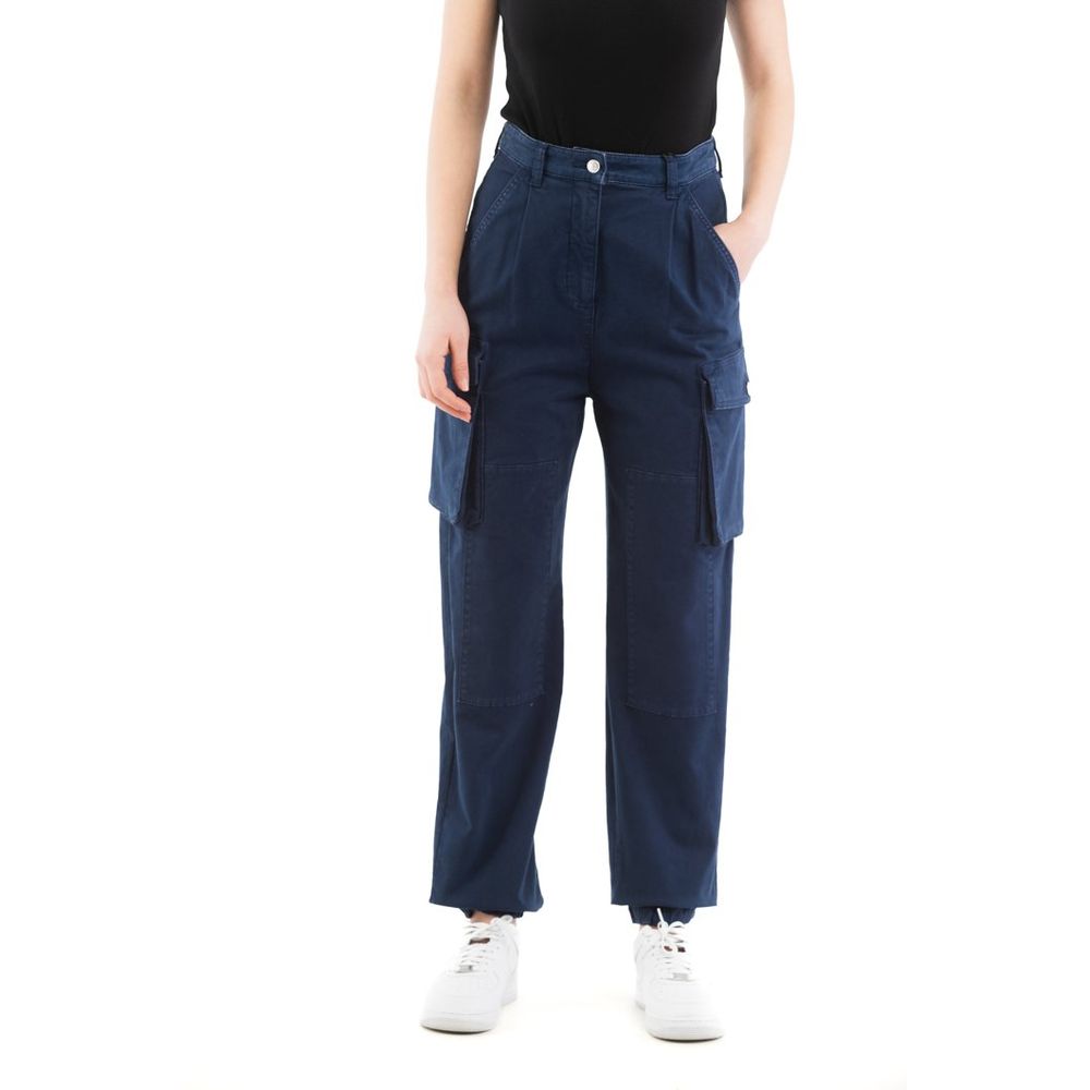 Indulge in the luxurious Moschino Blue Cotton Cargo Pants, crafted from 100% cotton for unparalleled comfort and sophistication, perfect for the modern connoisseur.