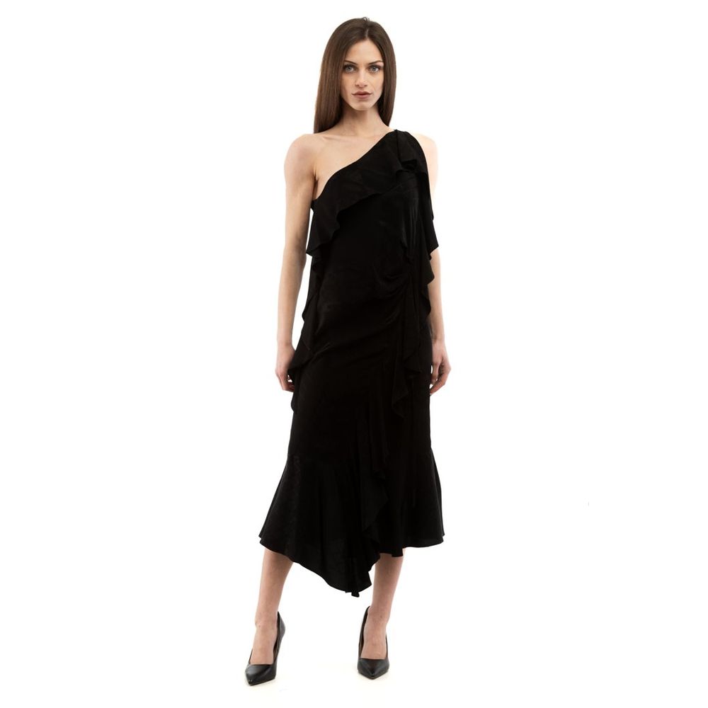 Experience the allure of the Moschino Black Viscose Casual Dress, a masterpiece of haute couture crafted from luxurious 100% viscose, designed to elevate your style with timeless elegance.