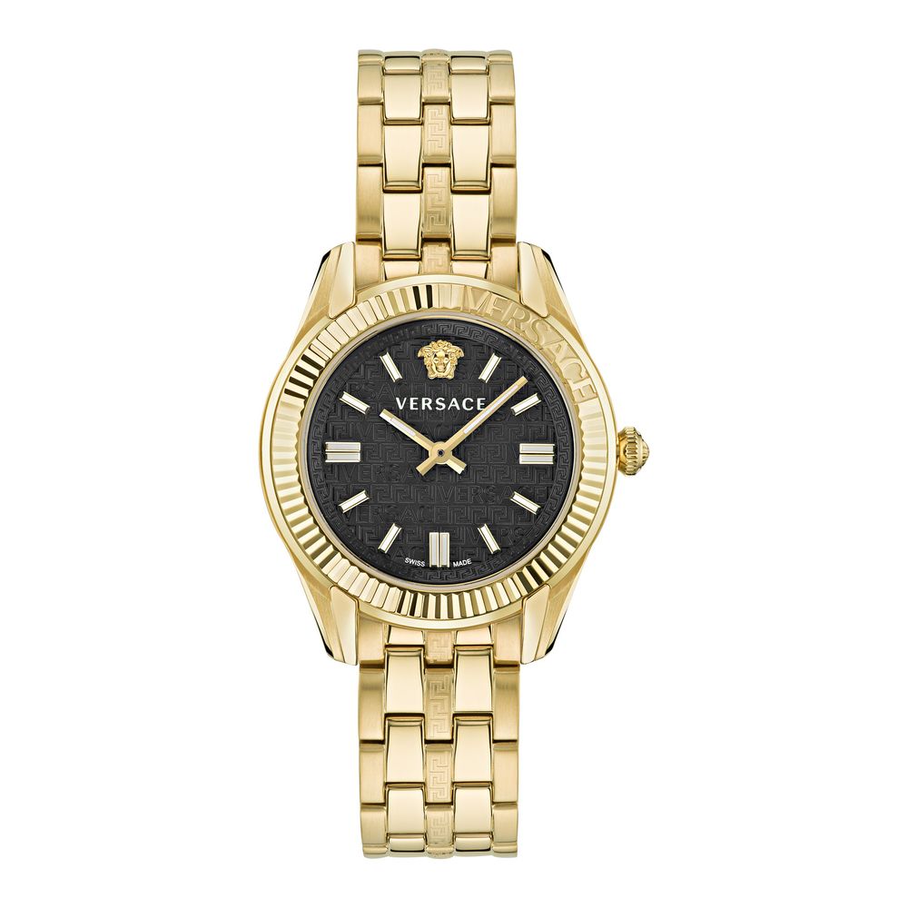 Experience the epitome of elegance with the Versace Gold Stainless Steel Dress Watch, where exquisite craftsmanship meets timeless luxury, perfect for every sophisticated occasion.