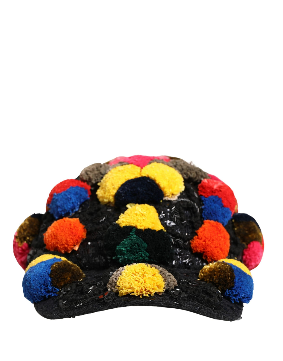 Indulge in the exquisite Dolce & Gabbana Multicolor Pom Poms Sequin Embellishment Hat, a luxurious blend of artistry and elegance, perfect for making a statement.