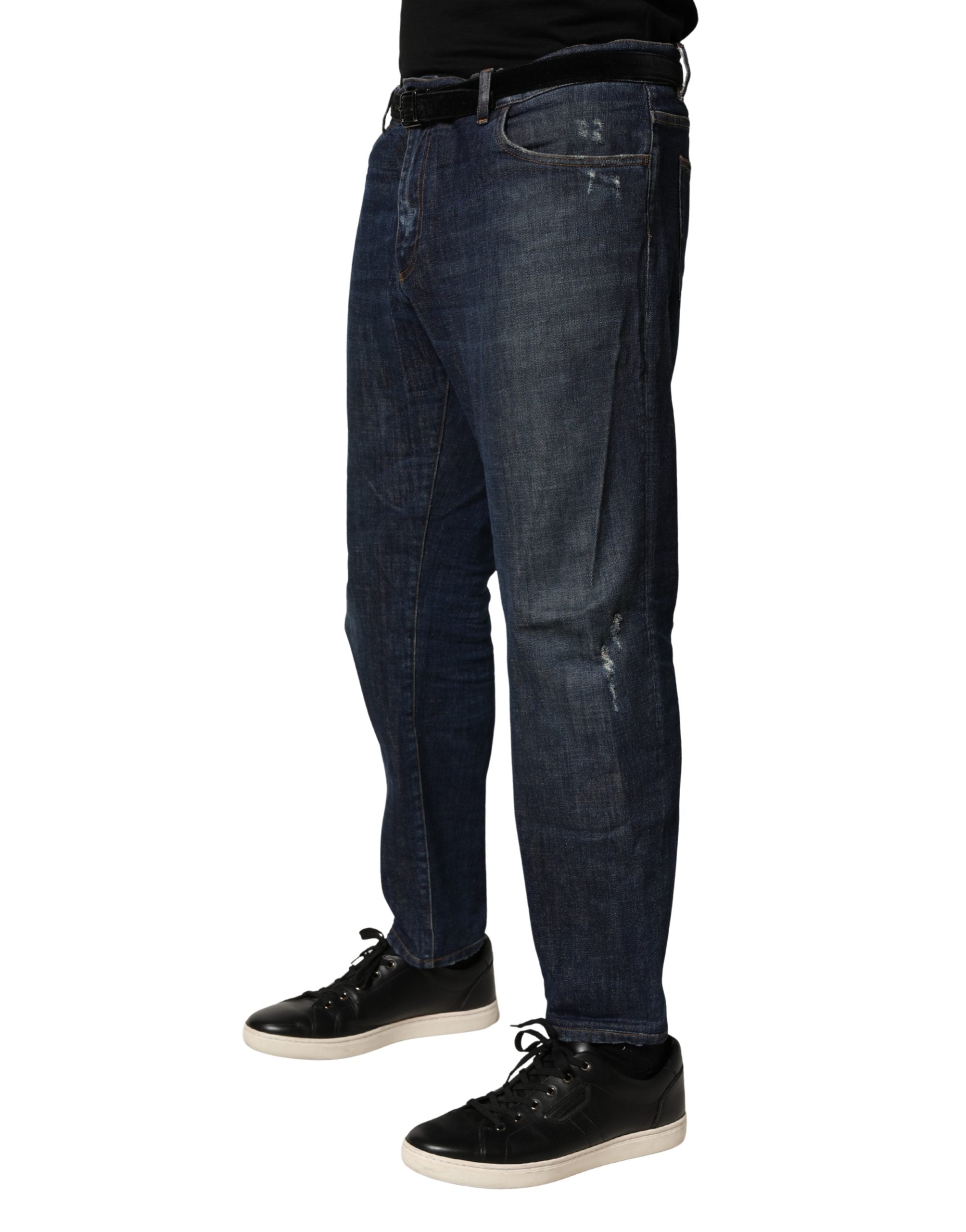 Dolce & Gabbana Dark Blue Washed Skinny Cotton Denim Jeans