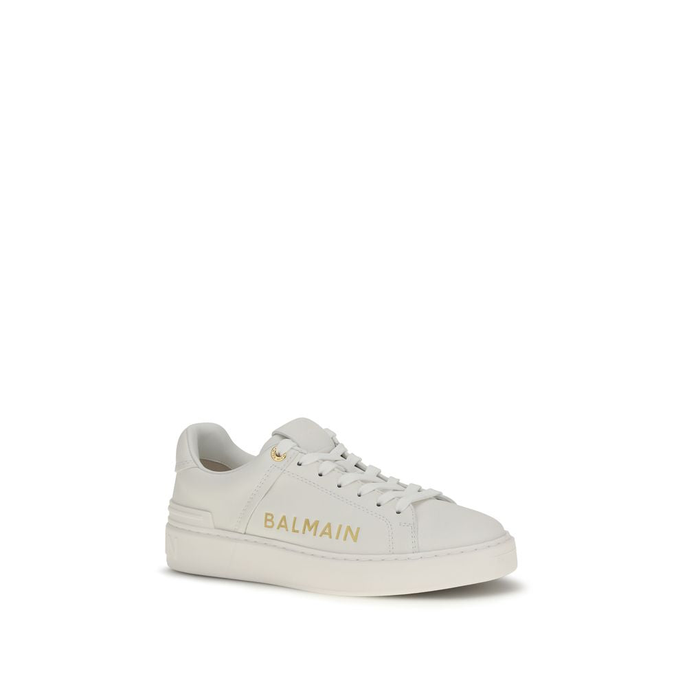 Indulge in the exquisite craftsmanship of Balmain White Calf Leather Bos Taurus Low Top Sneakers, where timeless elegance meets unparalleled luxury for the discerning individual.
