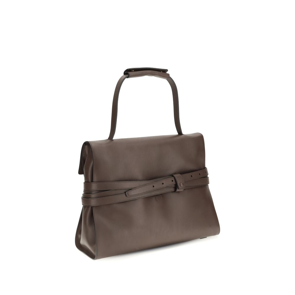 Experience the opulence of the Moschino Brown Calf Leather Bos Taurus Handbag, a timeless accessory crafted from exquisite materials, perfect for the discerning individual.