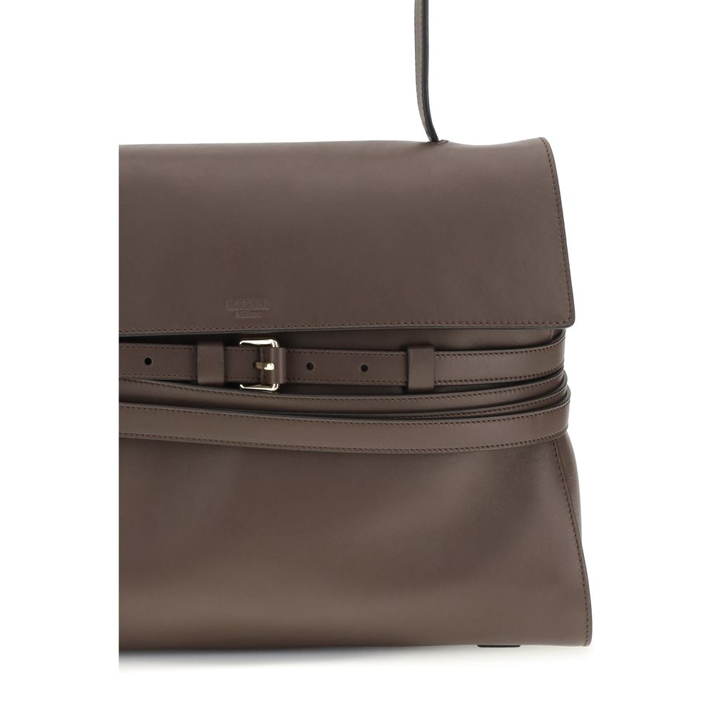 Discover the Moschino Brown Calf Leather Bos Taurus Handbag, a testament to exquisite craftsmanship and timeless elegance, perfect for the discerning individual.