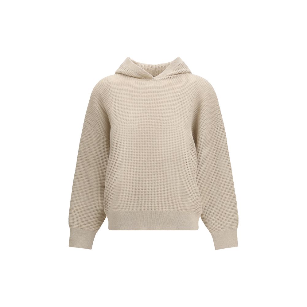 Elevate your wardrobe with the Brunello Cucinelli Beige Cashmere Sweatshirt, a luxurious blend of 100% Kashmir, embodying effortless elegance and Italian craftsmanship.