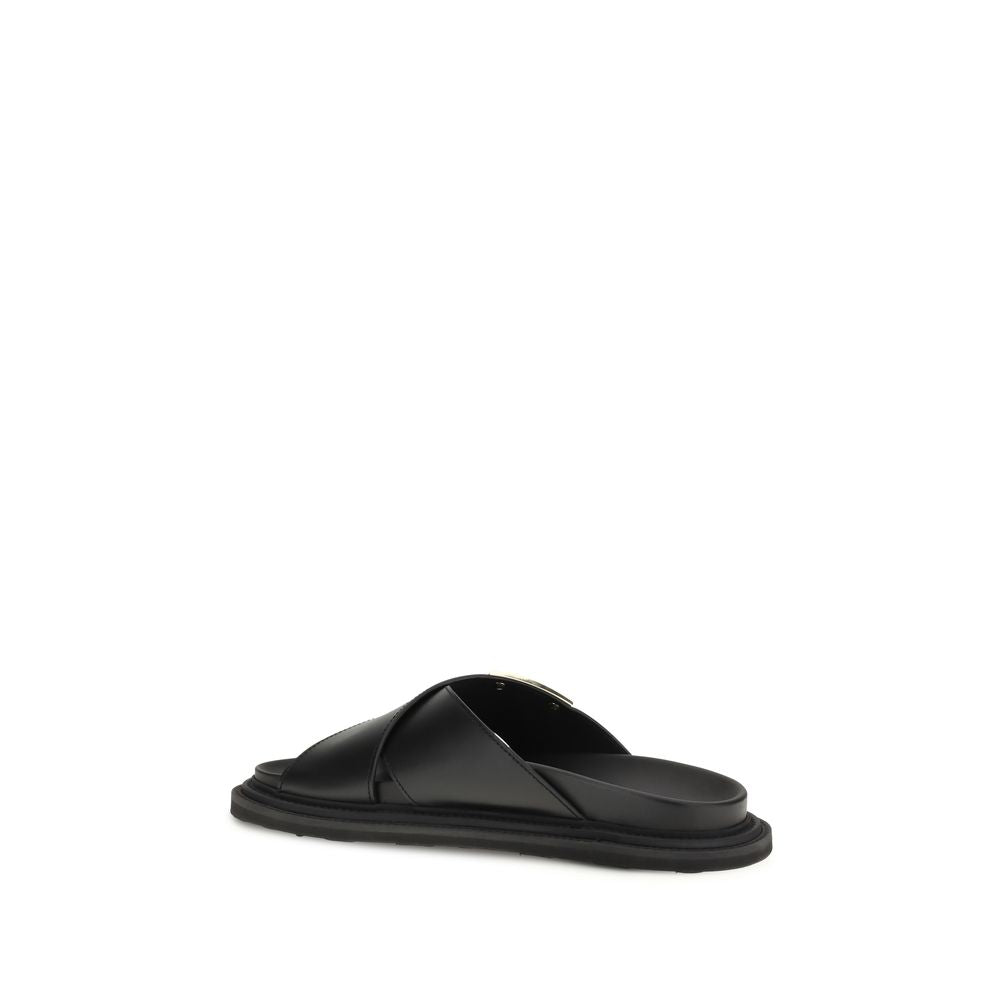 Moschino Black Calf Leather Flat Sandals - Timeless Luxury Footwear
