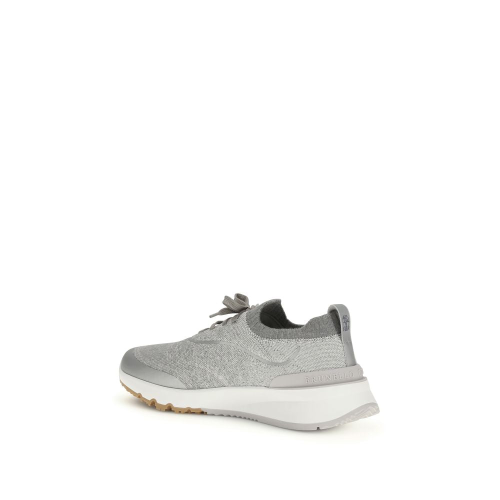 Elevate your style with Brunello Cucinelli Gray Cotton Athletic Sneakers, crafted from luxurious techno cotton knit for a contemporary, sophisticated look that embodies effortless elegance.