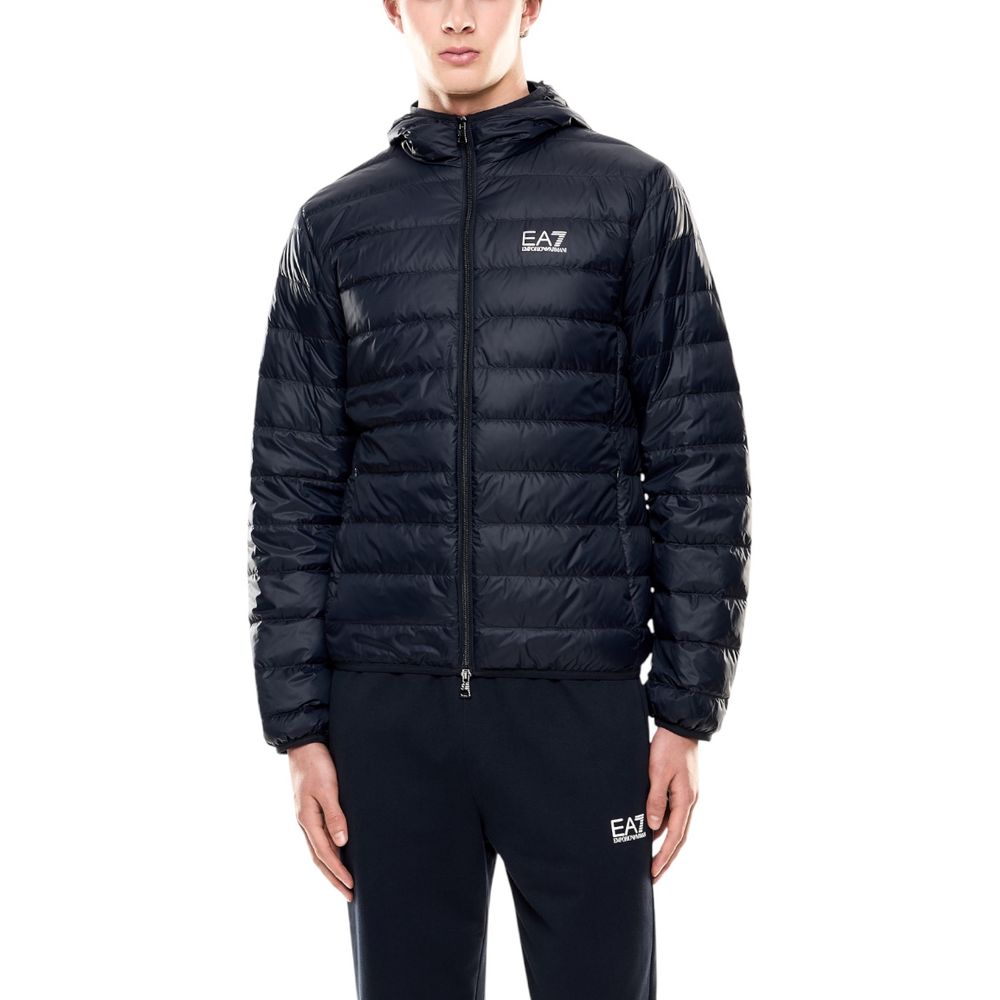 Elevate your winter wardrobe with the EA7 Emporio Armani Blue Polyamide Shell Jacket, a masterpiece of modern elegance and luxurious comfort, perfect for discerning individuals.