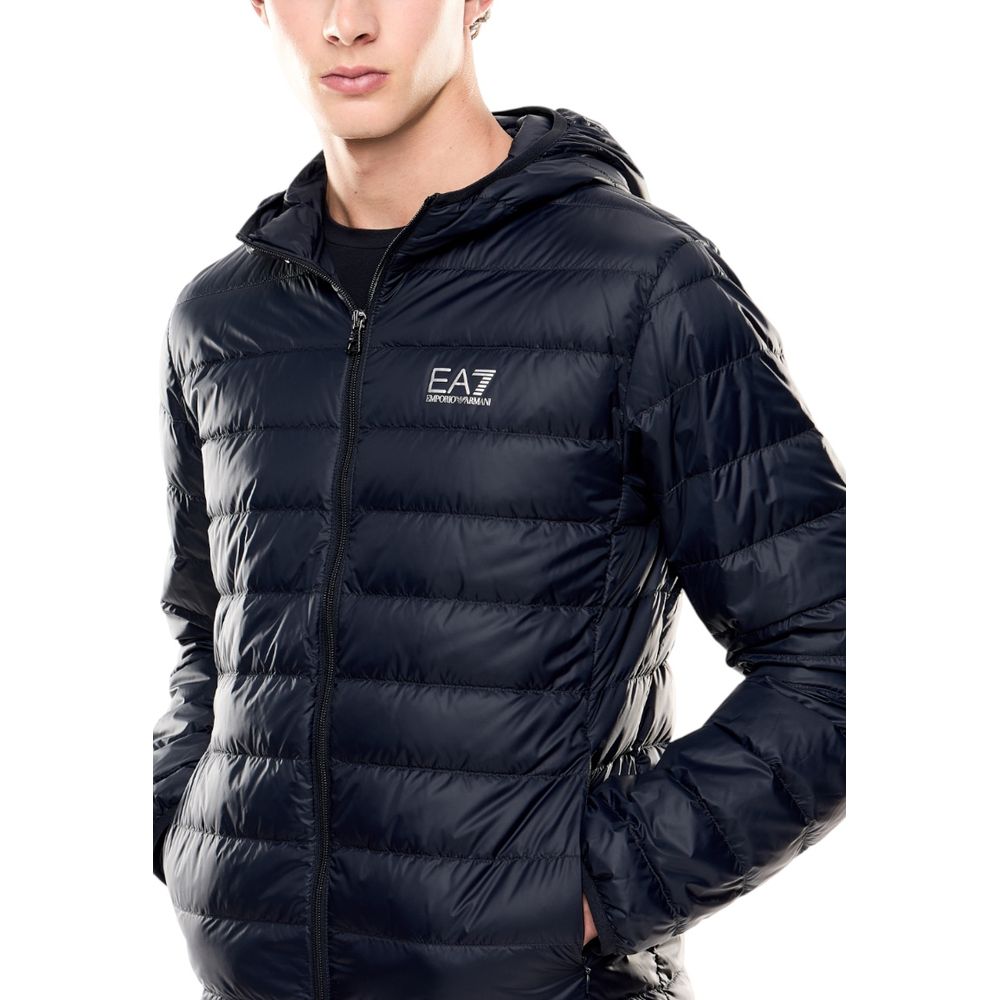 Elevate your winter wardrobe with the EA7 Emporio Armani Blue Polyamide Shell Jacket, a fusion of exquisite craftsmanship and modern elegance, perfect for discerning tastes.