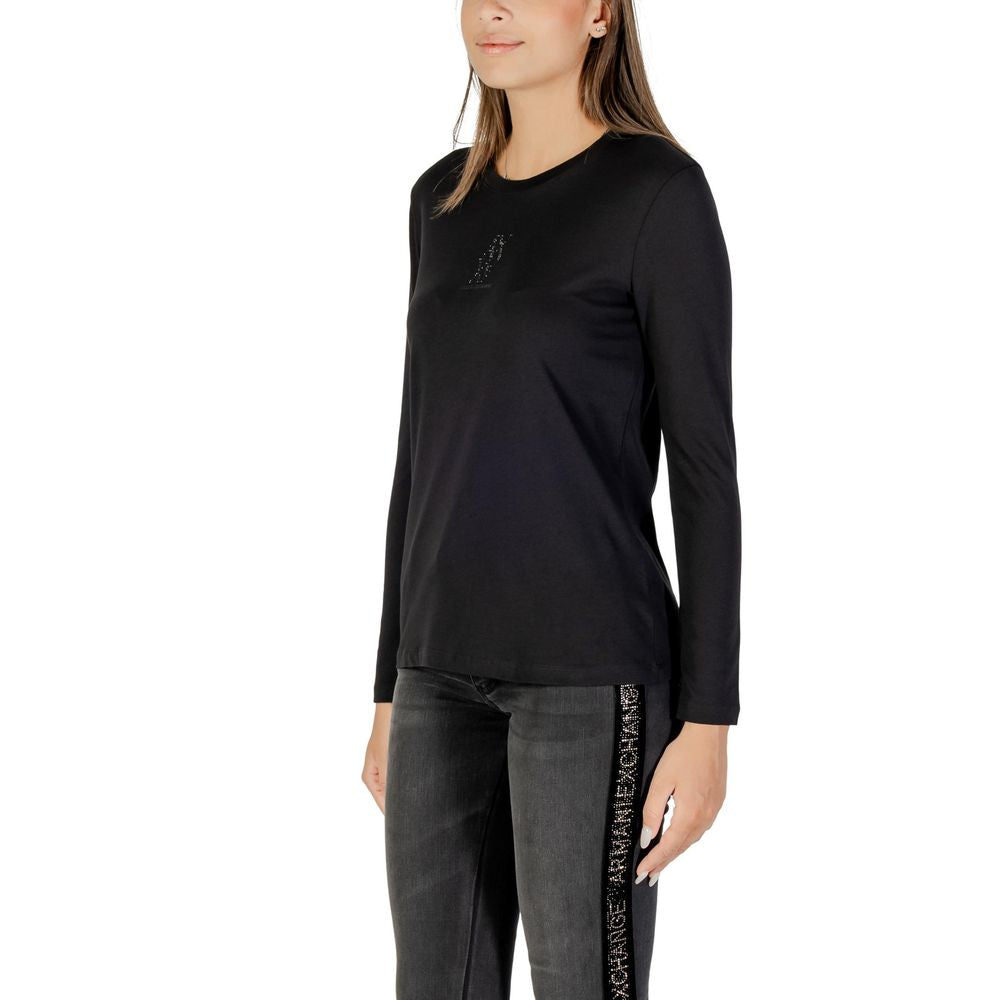 Elevate your wardrobe with the Armani Exchange Black Cotton Long Sleeve T-Shirt, a luxurious essential crafted from pure cotton, embodying timeless elegance and effortless sophistication.