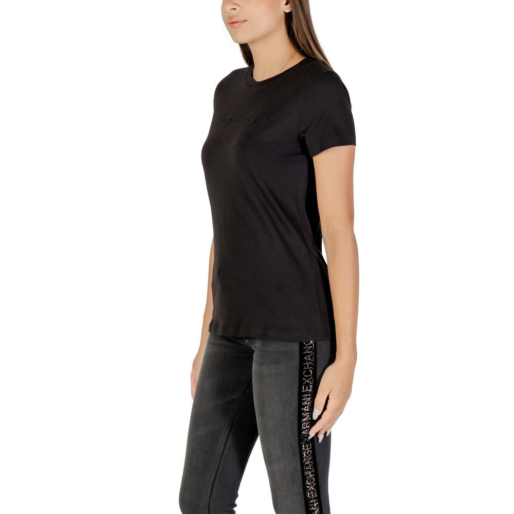 Experience the timeless elegance of the Armani Exchange Black Cotton T-Shirt, crafted from luxurious cotton for effortless sophistication in every wardrobe.