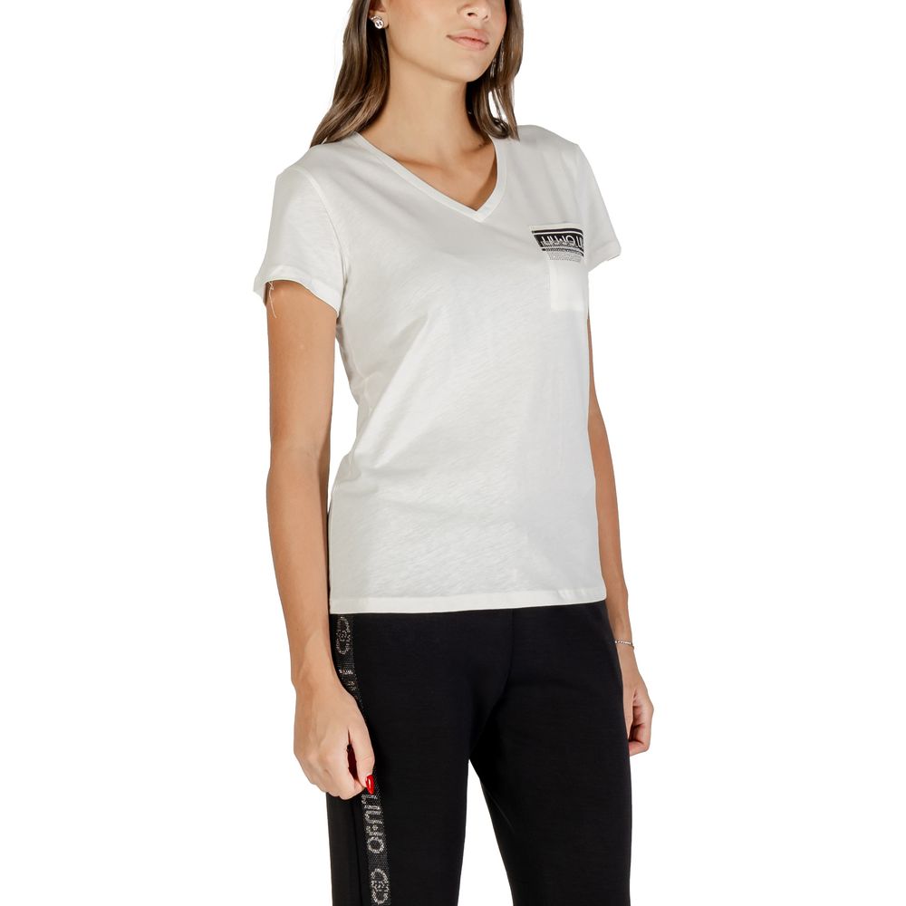 Elevate your wardrobe with the Liu Jo White Cotton T-Shirt from the FW25 collection, crafted from luxurious cotton for an effortlessly chic silhouette that embodies sophistication.