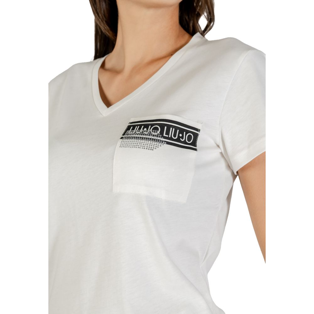 Indulge in the Liu Jo White Cotton T-Shirt from the FW25 collection, a testament to artisanal elegance crafted from luxurious cotton for effortless sophistication.