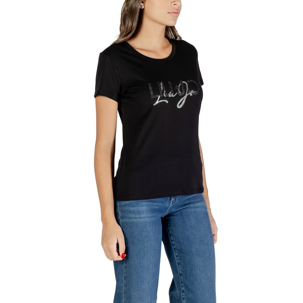 Indulge in the Liu Jo Black Cotton T-Shirt, a luxurious essential from FW25, crafted from 100% cotton, embodying elegance and sophistication for every occasion.